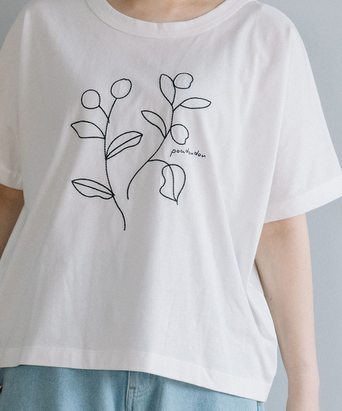 POU DOU DOU(プードゥドゥ)の「木の実刺繍Tee(Tシャツ/カットソー・レディース・ミント/ブラウン/オフホワイト/ブラック・M)」の20枚目の写真