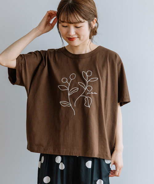 POU DOU DOU(プードゥドゥ)の「木の実刺繍Tee(Tシャツ/カットソー・レディース・ミント/ブラウン/オフホワイト/ブラック・M)」の21枚目の写真