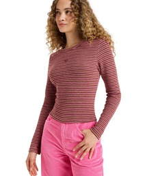 SPELLBOUND STRIPES /ロキシークロップド丈パイルボーダー柄長袖トップス