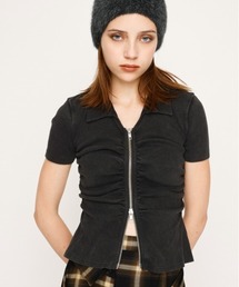 FRONT ZIP GATHER TOPS フロントジップ ギャザー トップス 半袖 秋服 夏服