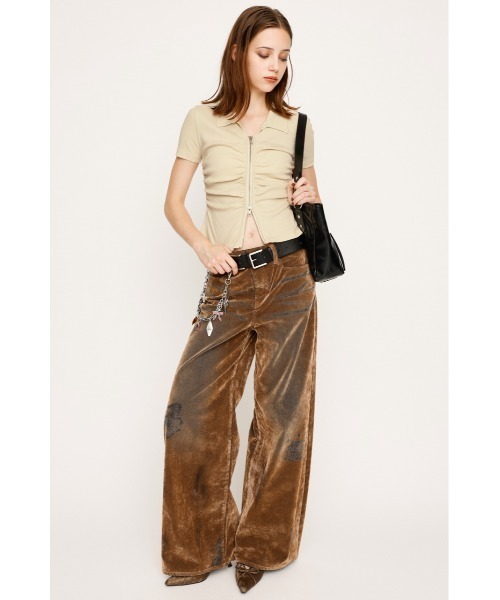 SLY(スライ)の「FRONT ZIP GATHER TOPS フロントジップ ギャザー トップス 半袖 秋服 夏服(Tシャツ/カットソー・レディース・バーガンディー/ブラック/アイボリー/カーキ・FREE)」の14枚目の写真