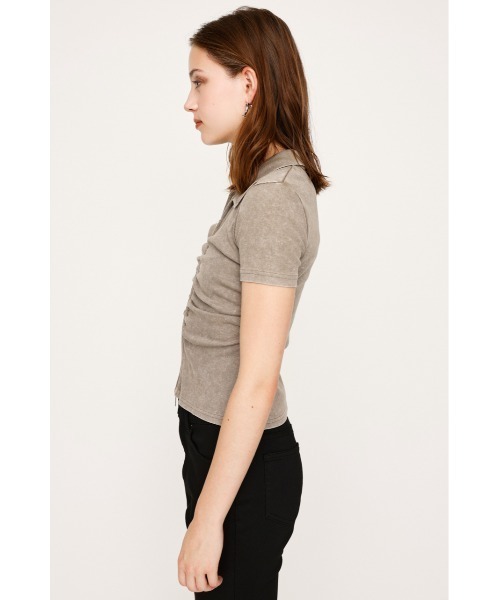 SLY(スライ)の「FRONT ZIP GATHER TOPS フロントジップ ギャザー トップス 半袖 秋服 夏服(Tシャツ/カットソー・レディース・バーガンディー/ブラック/アイボリー/カーキ・FREE)」の8枚目の写真