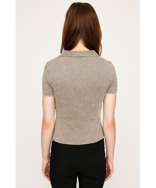 SLY(スライ)の「FRONT ZIP GATHER TOPS フロントジップ ギャザー トップス 半袖 秋服 夏服(Tシャツ/カットソー・レディース・バーガンディー/ブラック/アイボリー/カーキ・FREE)」の9枚目の写真