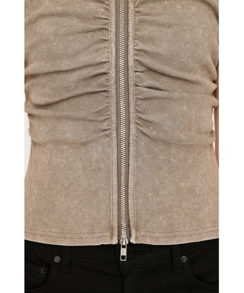 トップス Sao FRONT ZIP GATHER TOPS フロントジップ ギャザー トップス 半袖