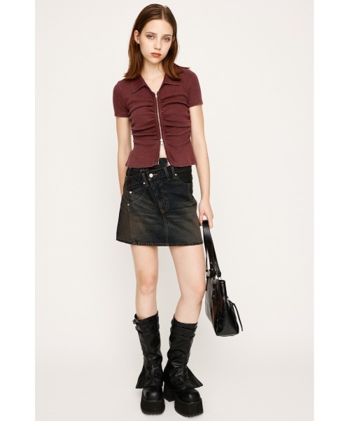 SLY(スライ)の「FRONT ZIP GATHER TOPS フロントジップ ギャザー トップス 半袖 秋服 夏服(Tシャツ/カットソー・レディース・バーガンディー/ブラック/アイボリー/カーキ・FREE)」の13枚目の写真