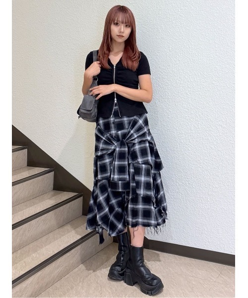 FRONT ZIP GATHER TOPS フロントジップ ギャザー トップス 半袖