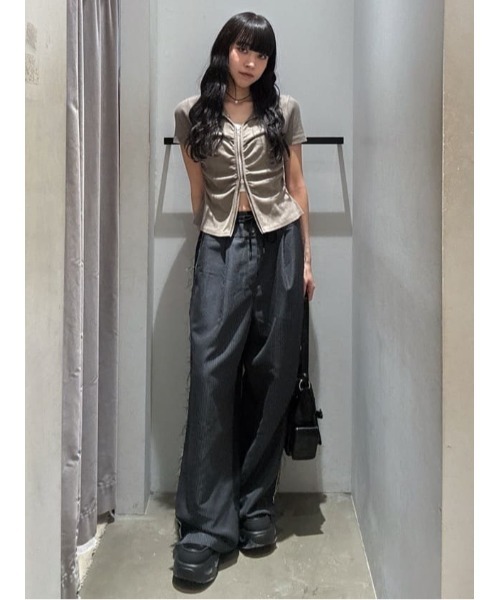 FRONT ZIP GATHER TOPS フロントジップ ギャザー トップス 半袖