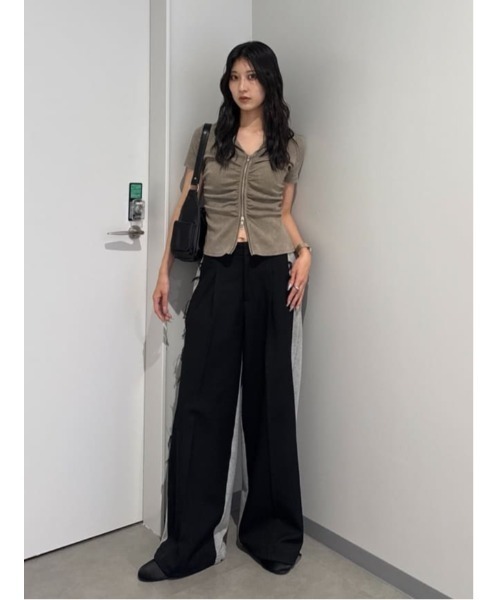 トップス Saya FRONT ZIP GATHER TOPS フロントジップ ギャザー トップス 半袖