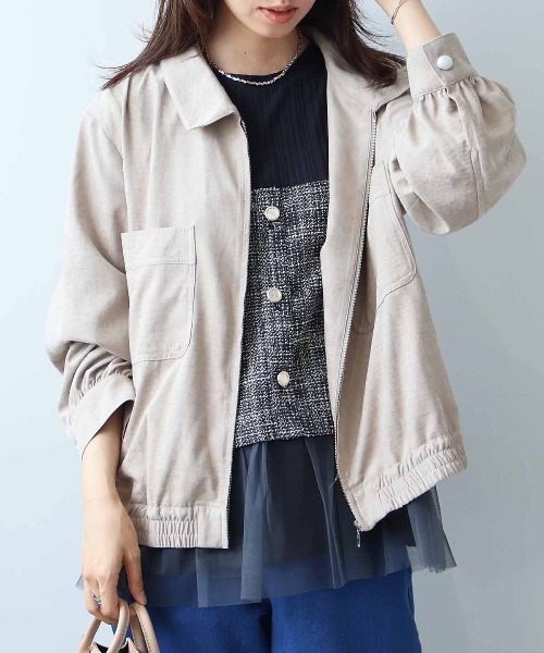 leswel(レスウェル)の「【L~5L 大きいサイズ】ブロントZIPシャツカラーブルゾン(ブルゾン・レディース・ネイビー/ライトグレー/ブラウン・L/LL/3L/4L/5L)」の5枚目の写真
