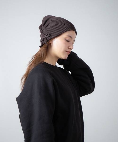 RACAL(ラカル)の「Organic Cotton Blend Shirring Knit Beanie / オーガニックコットン&リサイクルポリシャーリングビーニー(ニットキャップ/ビーニー・レディース・ブラック/グレー系その他/グレー/ピンク/ミント/ブラウン・FREE)」の4枚目の写真