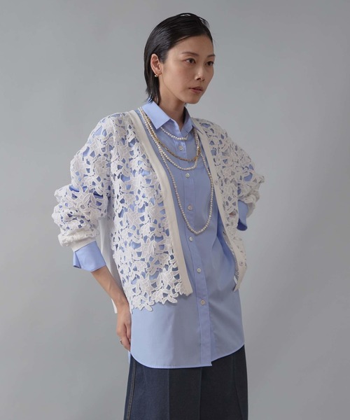 Liesse（リエス）の「レースニットカーディガン（カーディガン/ボレロ・レディース・ホワイト/ブラック・FREE）」の3枚目の写真