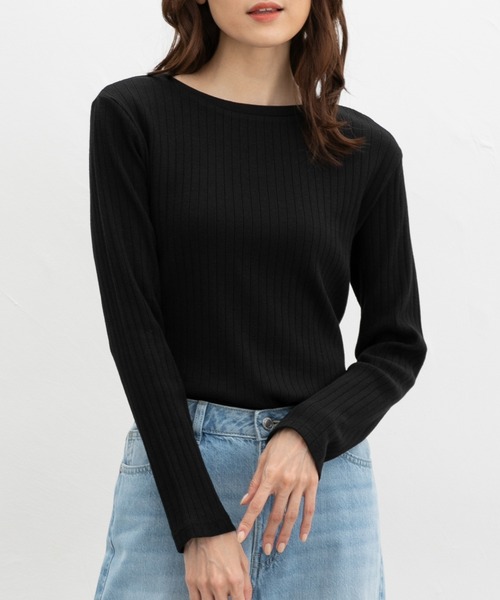 CINEMA CLUB(シネマクラブ)の「ボートネックTシャツ(Tシャツ/カットソー・レディース・スモークピンク/ブルー/オフホワイト/ブラック/モカ/ネイビー・L/S/M/LL)」の1枚目の写真