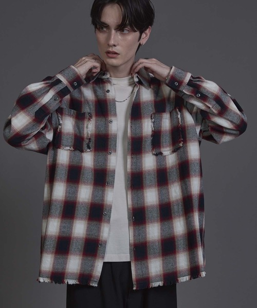 ANEDIST（アンディスト）の「Vintage ombre check shirt / ヴィンテージオンブレーチェックシャツ（シャツ/ブラウス・レディース・ブラック/ブラウン/レッド・L/M）」の5枚目の写真