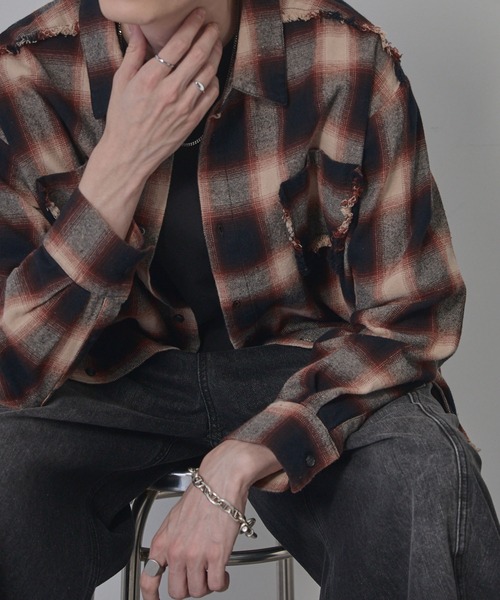 ANEDIST（アンディスト）の「Vintage ombre check shirt / ヴィンテージオンブレーチェックシャツ（シャツ/ブラウス・レディース・ブラック/ブラウン/レッド・L/M）」の19枚目の写真