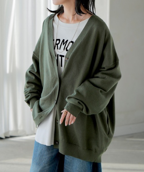 HUG.U(ハグユー)の「チクチクしない ウールライクカーディガン(カーディガン/ボレロ・レディース・ブラック/ベージュ/グレー/カーキ/アイボリー/ダークグレー/ワインレッド/ネイビー/モカ・FREE)」の7枚目の写真