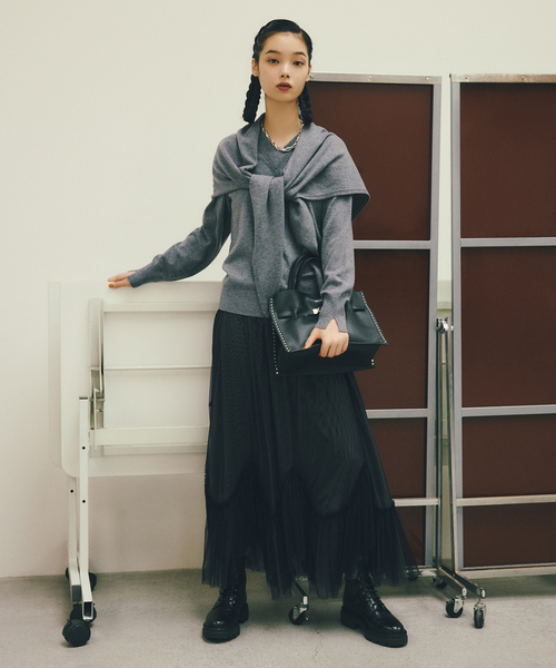 La TOTALITE（ラトータリテ）の「【洗える】ランダムヘム2WAYチュールスカート（スカート・レディース・ブラック/ベージュ・FREE）」の3枚目の写真