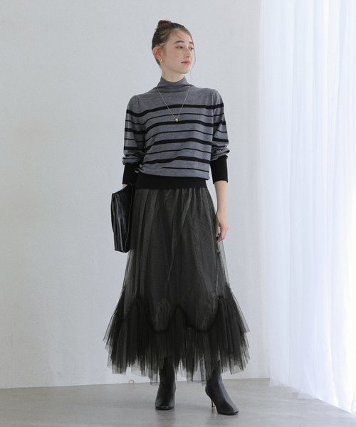 La TOTALITE（ラトータリテ）の「【洗える】ランダムヘム2WAYチュールスカート（スカート・レディース・ブラック/ベージュ・FREE）」の5枚目の写真