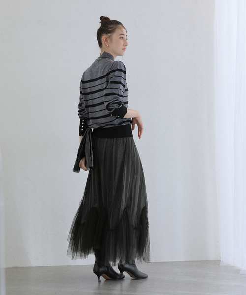 La TOTALITE（ラトータリテ）の「【洗える】ランダムヘム2WAYチュールスカート（スカート・レディース・ブラック/ベージュ・FREE）」の9枚目の写真