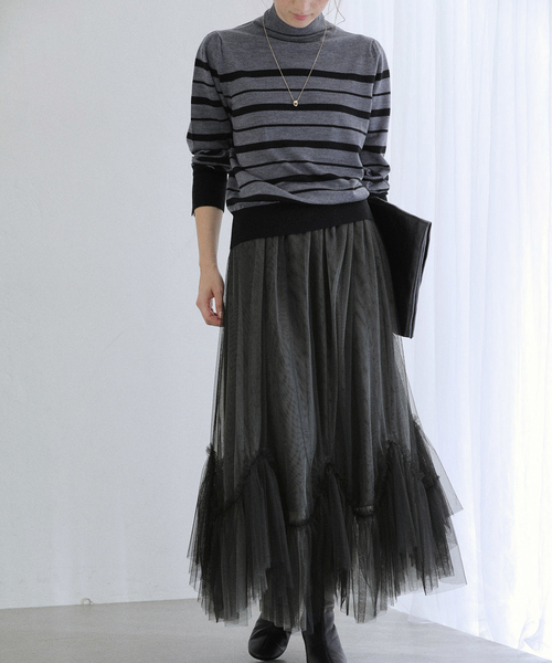 La TOTALITE（ラトータリテ）の「【洗える】ランダムヘム2WAYチュールスカート（スカート・レディース・ブラック/ベージュ・FREE）」の10枚目の写真
