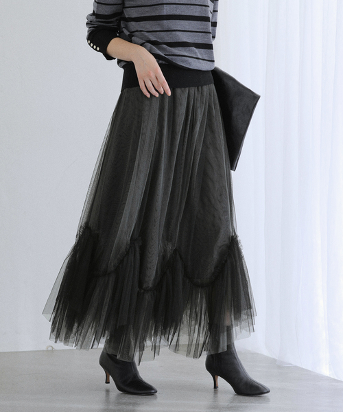 La TOTALITE（ラトータリテ）の「【洗える】ランダムヘム2WAYチュールスカート（スカート・レディース・ブラック/ベージュ・FREE）」の11枚目の写真
