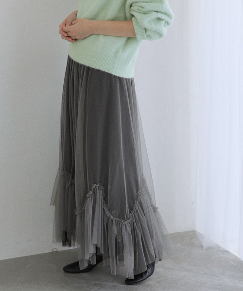 La TOTALITE（ラトータリテ）の「【洗える】ランダムヘム2WAYチュールスカート（スカート・レディース・ブラック/ベージュ・FREE）」の17枚目の写真