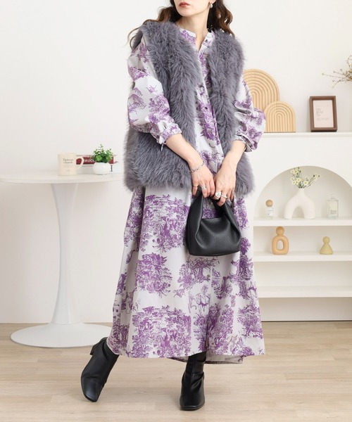 逸品の誓いの盃　ワンピース セール】トワルドジュイ柄ヨークギャザーワンピース（ワンピース