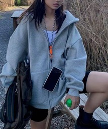オーバーサイズ フード付き ジップアップ スウェット トップス