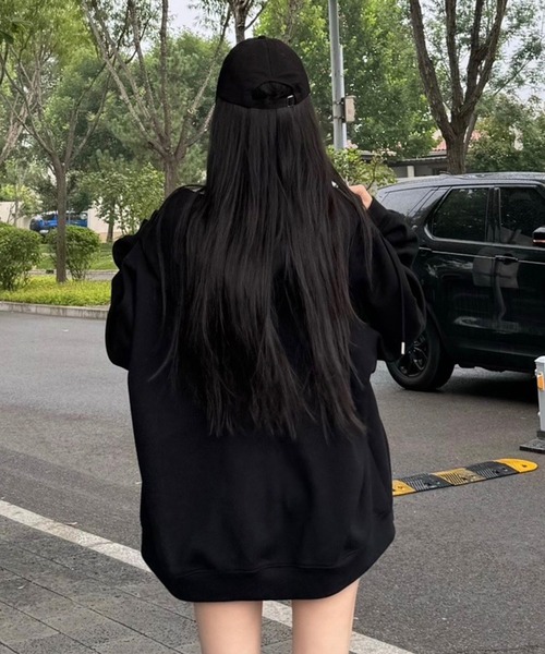 Lace Ladies(レースレディース)の「オーバーサイズ フード付き ジップアップ スウェット トップス(パーカー・レディース・グレー/ブラック/アイボリー・FREE)」の4枚目の写真