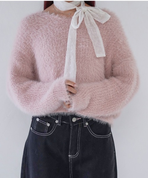 Uenui(ウニュイ)の「【 cunii 】 fluffy feather knit pullover(ニット/セーター・レディース・ホワイト/ピンク/ブルー/ブラック/ライトブルー・FREE)」の1枚目の写真