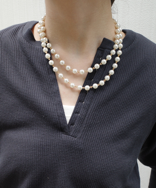 SLOBE IENA(スローブイエナ)の「SLOBE パールチェーンネックレス(ネックレス・レディース・ホワイト・FREE)」の2枚目の写真