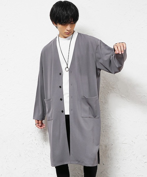 MinoriTY(マイノリティ)の「【MinoriTY】梨地素材ドレープロングカーディガン ノーカラー メンズ 春服(カーディガン/ボレロ・メンズ・ベージュ/グレー/ブラック/チャコール・S/M/L)」の4枚目の写真