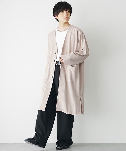 MinoriTY(マイノリティ)の「【MinoriTY】梨地素材ドレープロングカーディガン ノーカラー メンズ 春服(カーディガン/ボレロ・メンズ・ブラック/グレー/ベージュ・S/M/L)」の12枚目の写真