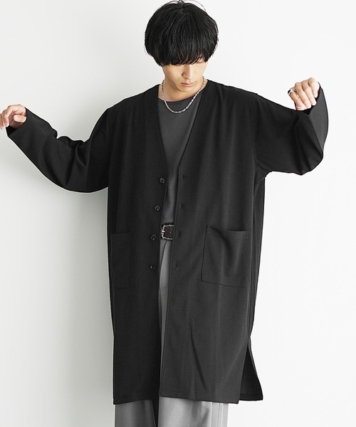 MinoriTY(マイノリティ)の「【MinoriTY】梨地素材ドレープロングカーディガン ノーカラー メンズ 春服(カーディガン/ボレロ・メンズ・ブラック/グレー/ベージュ・S/M/L)」の5枚目の写真