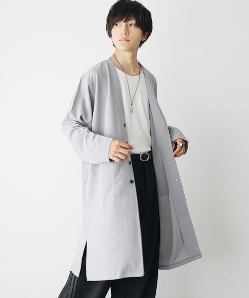 MinoriTY(マイノリティ)の「【MinoriTY】梨地素材ドレープロングカーディガン ノーカラー メンズ 春服(カーディガン/ボレロ・メンズ・ブラック/グレー/ベージュ・S/M/L)」の7枚目の写真