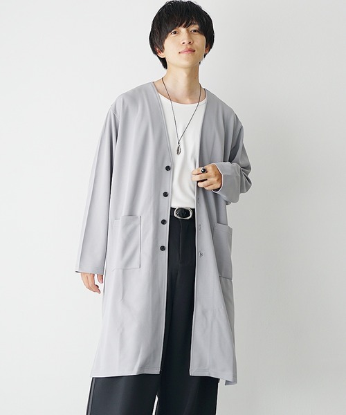 MinoriTY(マイノリティ)の「【MinoriTY】梨地素材ドレープロングカーディガン ノーカラー メンズ 春服(カーディガン/ボレロ・メンズ・ブラック/グレー/ベージュ・S/M/L)」の8枚目の写真