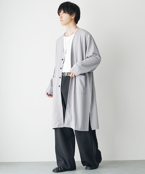 MinoriTY(マイノリティ)の「【MinoriTY】梨地素材ドレープロングカーディガン ノーカラー メンズ 春服(カーディガン/ボレロ・メンズ・ブラック/グレー/ベージュ・S/M/L)」の9枚目の写真