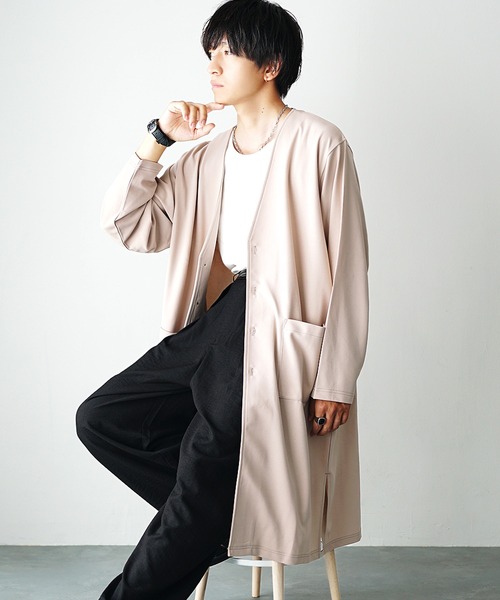 MinoriTY(マイノリティ)の「【MinoriTY】梨地素材ドレープロングカーディガン ノーカラー メンズ 春服(カーディガン/ボレロ・メンズ・ブラック/グレー/ベージュ・S/M/L)」の11枚目の写真