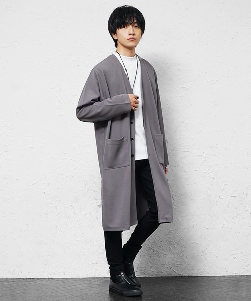 MinoriTY(マイノリティ)の「【MinoriTY】梨地素材ドレープロングカーディガン ノーカラー メンズ 春服(カーディガン/ボレロ・メンズ・ブラック/グレー/ベージュ・S/M/L)」の16枚目の写真
