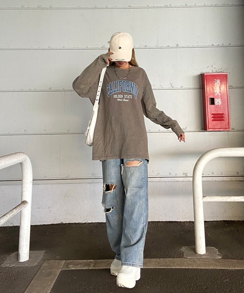 non-hedge(ノンヘッジ)の「ブリーチロゴビッグロンT(Tシャツ/カットソー・レディース・ブルー/オフホワイト/チャコールグレー/ピンク/ブラック・FREE)」の6枚目の写真