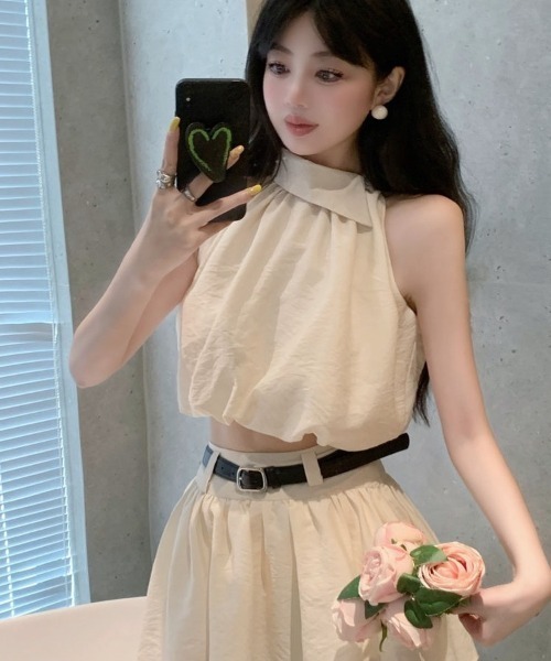 NoBelle（ノベル）の「ワンホン女子系　ノースリーブ　セットアップ　ベルト付き（パンツドレス・レディース・ブラック/アイボリー・M/S）」の7枚目の写真