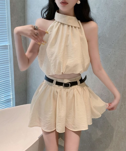 NoBelle（ノベル）の「ワンホン女子系　ノースリーブ　セットアップ　ベルト付き（パンツドレス・レディース・ブラック/アイボリー・M/S）」の6枚目の写真