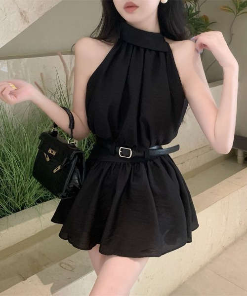 enoi セット セール】ワンホン女子系 ノースリーブ セットアップ ベルト付き