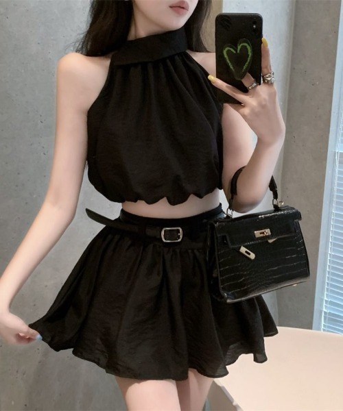 セール】ワンホン女子系 ノースリーブ セットアップ ベルト付き