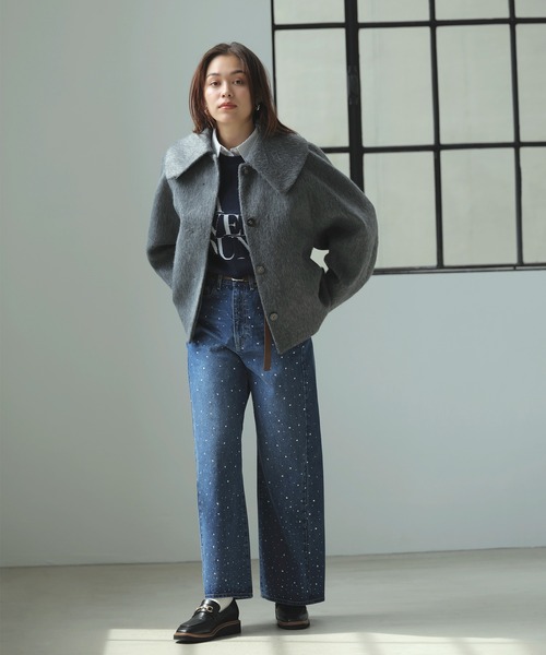 VIS（ビス）の「【アウター総選挙1位】ビッグカラーモモンガシャギーショートコート（ブルゾン・レディース・オフホワイト/グレー/ブラック・M/S）」の7枚目の写真