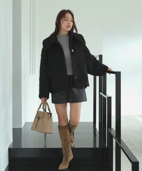 VIS ビス　 【アウター総選挙1位】ビッグカラーモモンガショートコート アウター総選挙1位】ビッグカラーモモンガシャギーショートコート