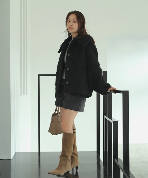 アウター総選挙1位】ビッグカラーモモンガシャギーショートコート