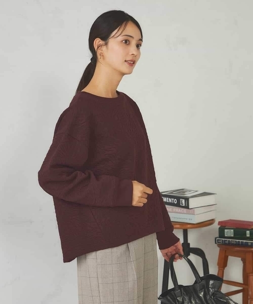 a.v.v(アーヴェヴェ)の「フクレジャガードクロップドトップス(Tシャツ/カットソー・レディース・アイボリー/ボルドー・40/38)」の11枚目の写真