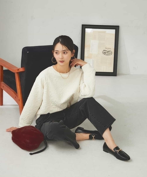 a.v.v(アーヴェヴェ)の「フクレジャガードクロップドトップス(Tシャツ/カットソー・レディース・アイボリー/ボルドー・40/38)」の20枚目の写真