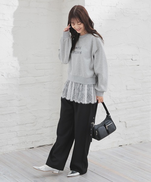 Honeys（ハニーズ）の「裾レーストップス（スウェット・レディース・ブラウン/グレイッシュブルー/杢グレー/ブラック・L/M/S）」の13枚目の写真