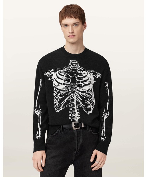 Skelli — джемпер с круглым вырезом из шерсти, чёрный, модель Skelli Crew Neck Wool Jumper
